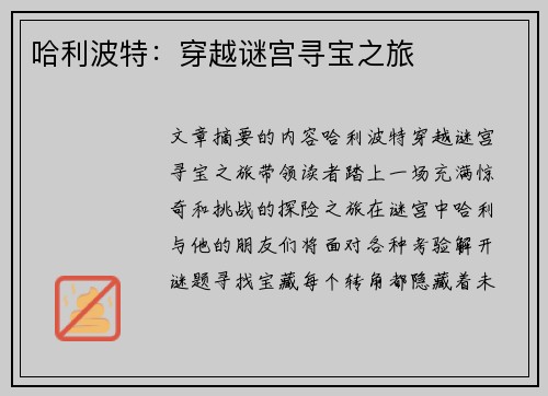 哈利波特：穿越谜宫寻宝之旅